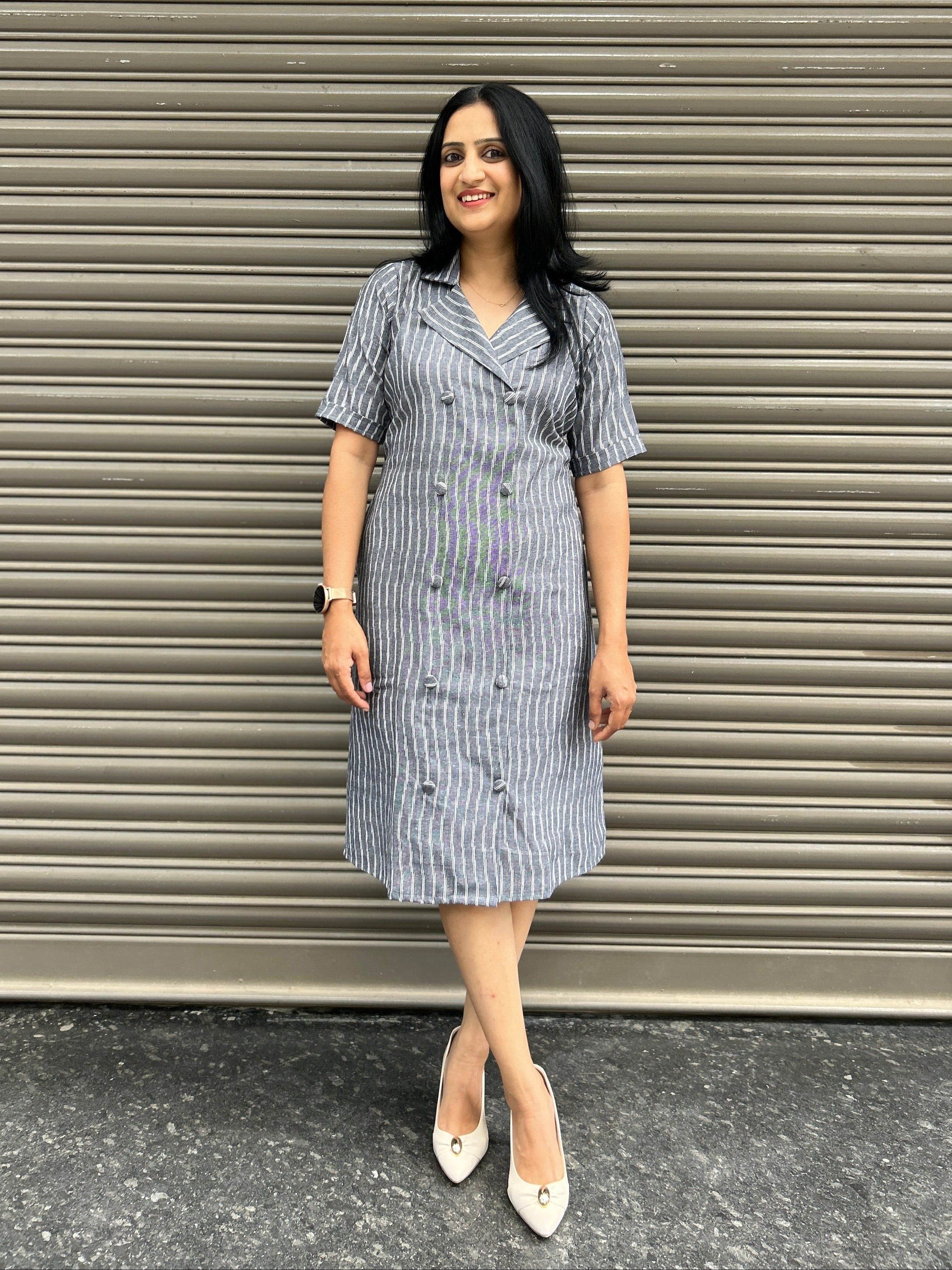 Ikkat Blazer Dress - Grey