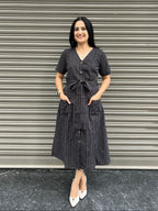 Cotton Striped Dress - Black