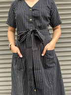 Cotton Striped Dress - Black