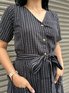 Cotton Striped Dress - Black