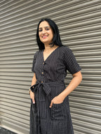 Cotton Striped Dress - Black