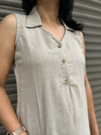 Cotton A-Line Dress - Beige
