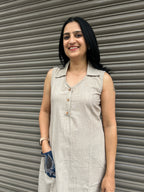 Cotton A-Line Dress - Beige