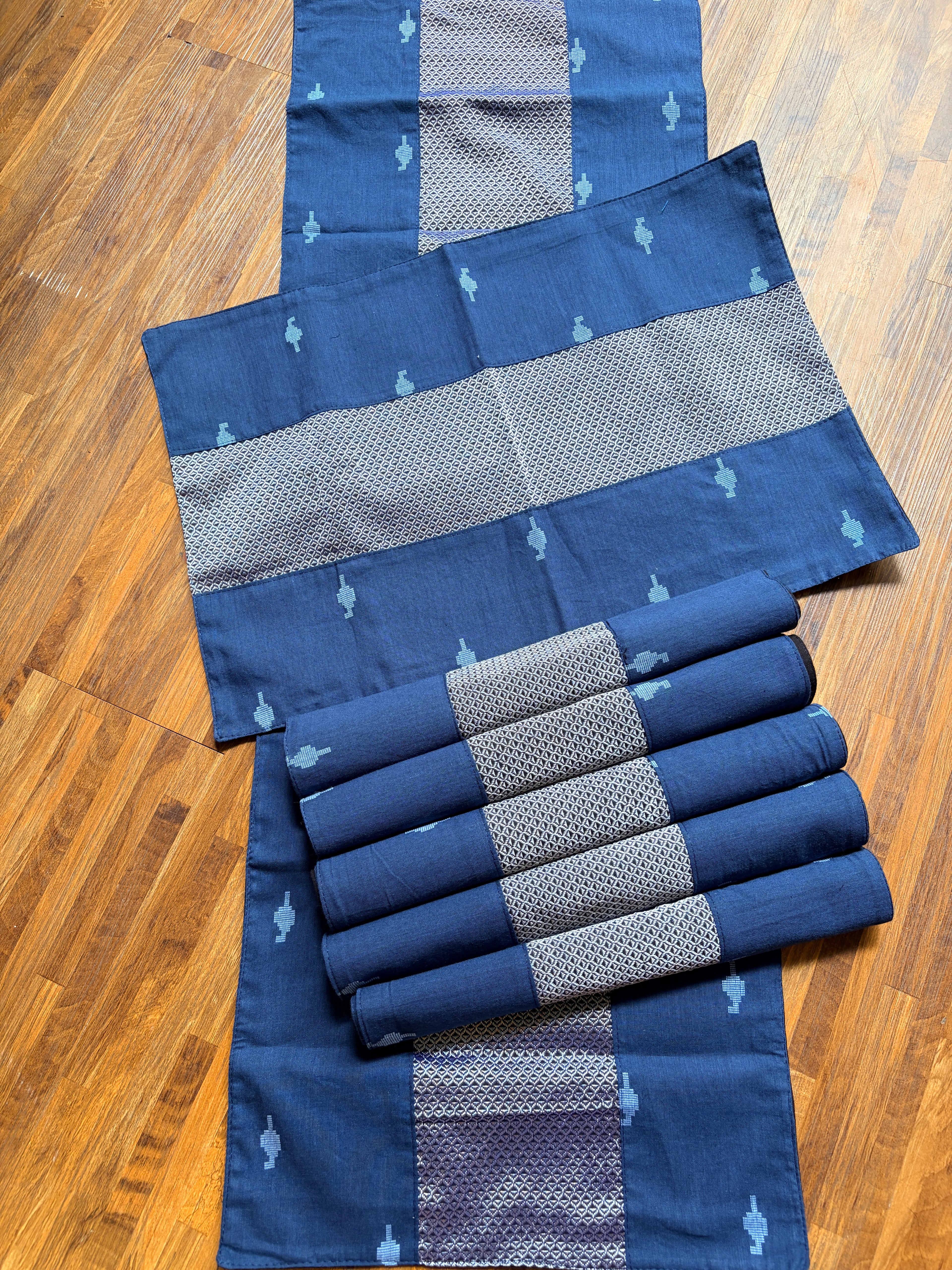Table Mat & Table Runner Set - Blue & Grey Khun