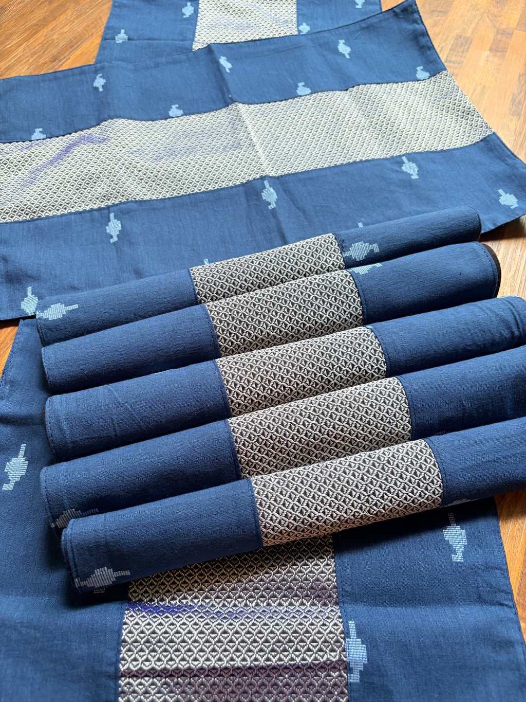 Table Mat & Table Runner Set - Blue & Grey Khun
