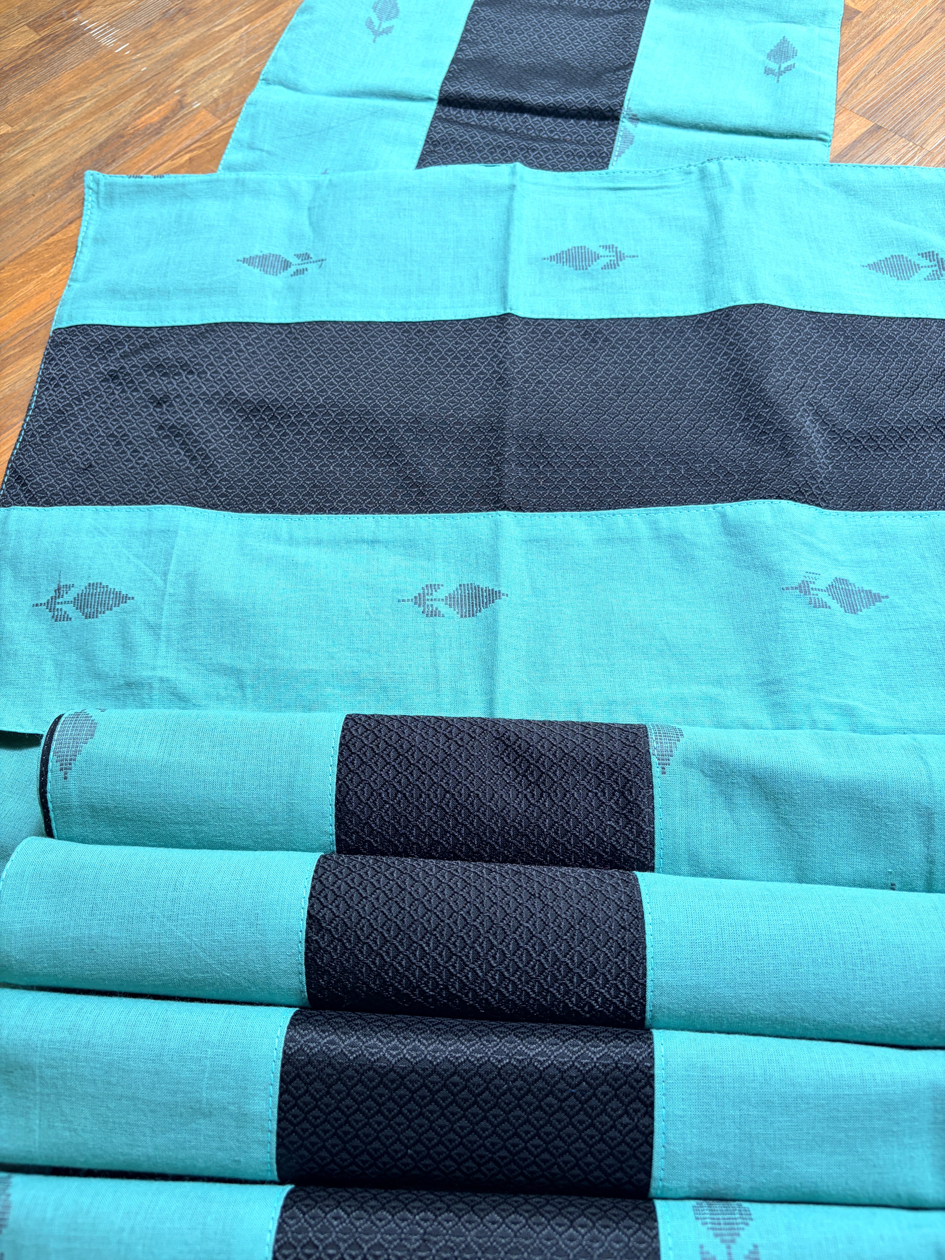 Table Mat & Table Runner Set -  Turquiose Blue & Black Khun