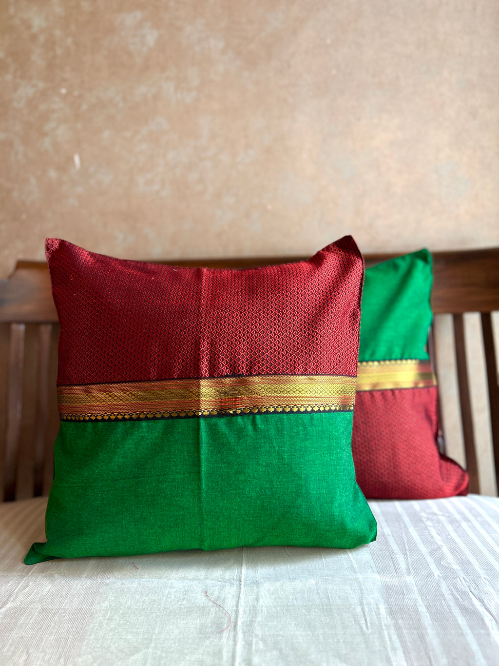 Khun Cushion Cover - Maroon + Green