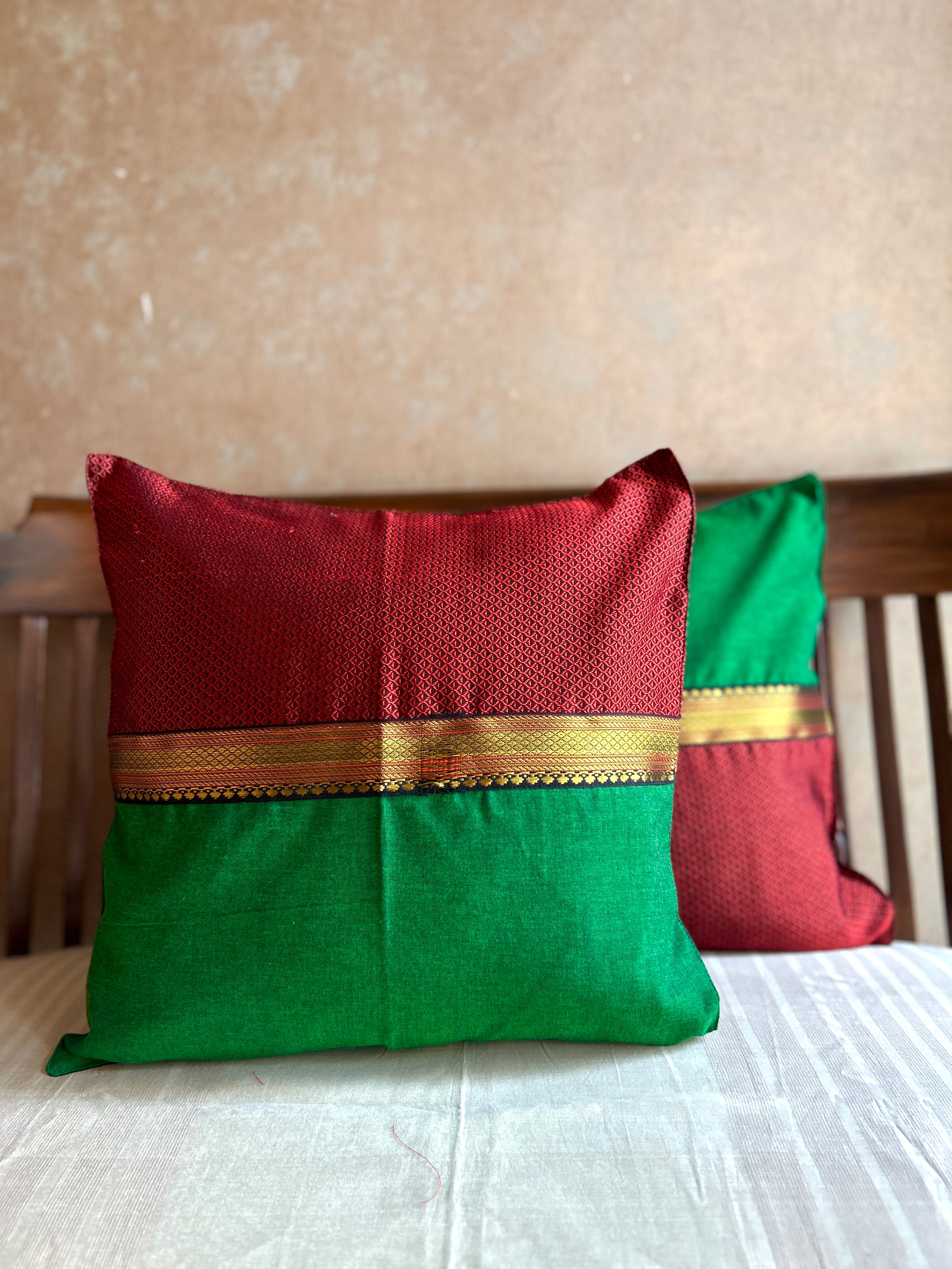 Khun Cushion Cover - Maroon + Green