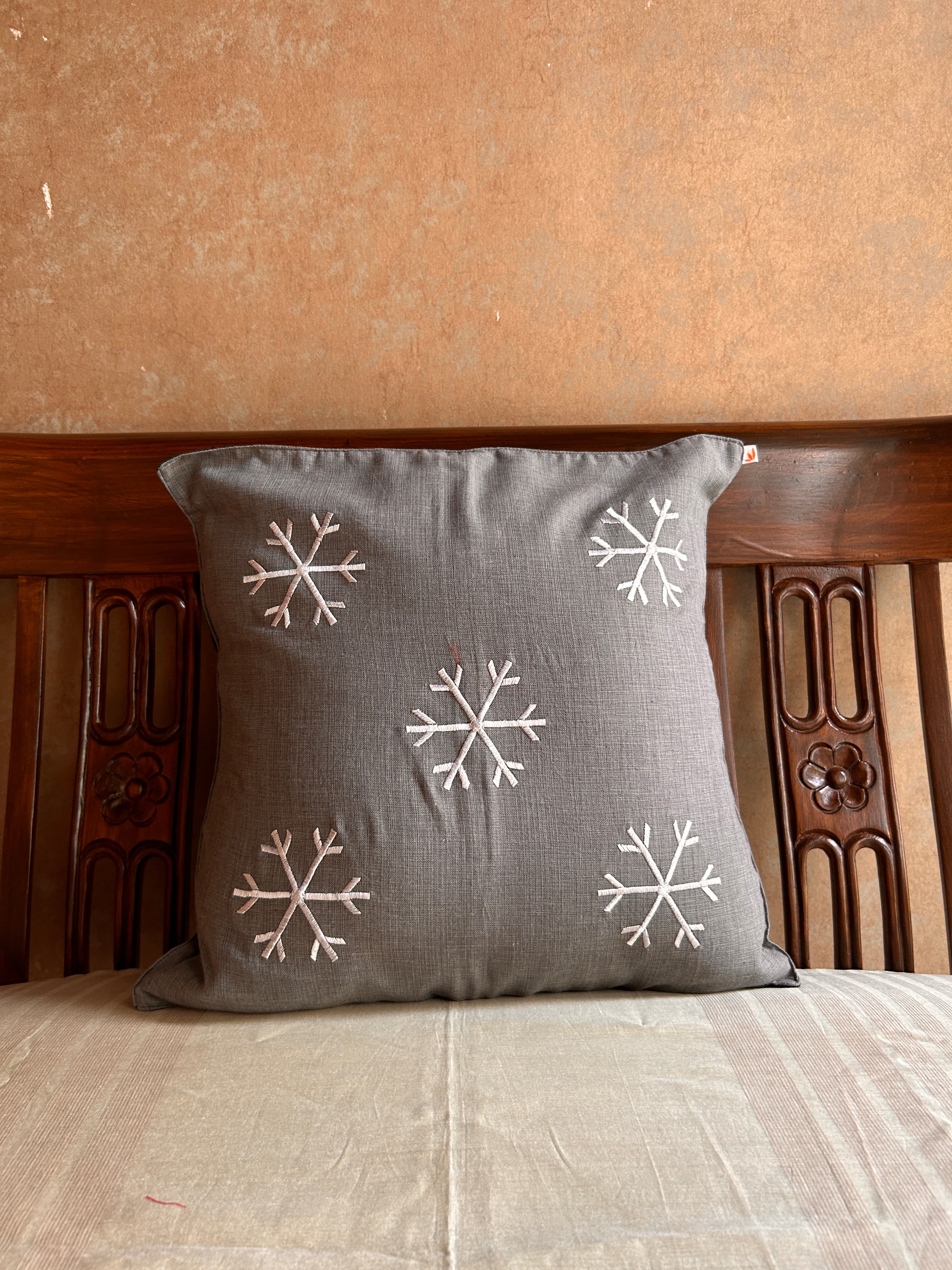 Embroidered Cushion Cover (Cotton) - Grey