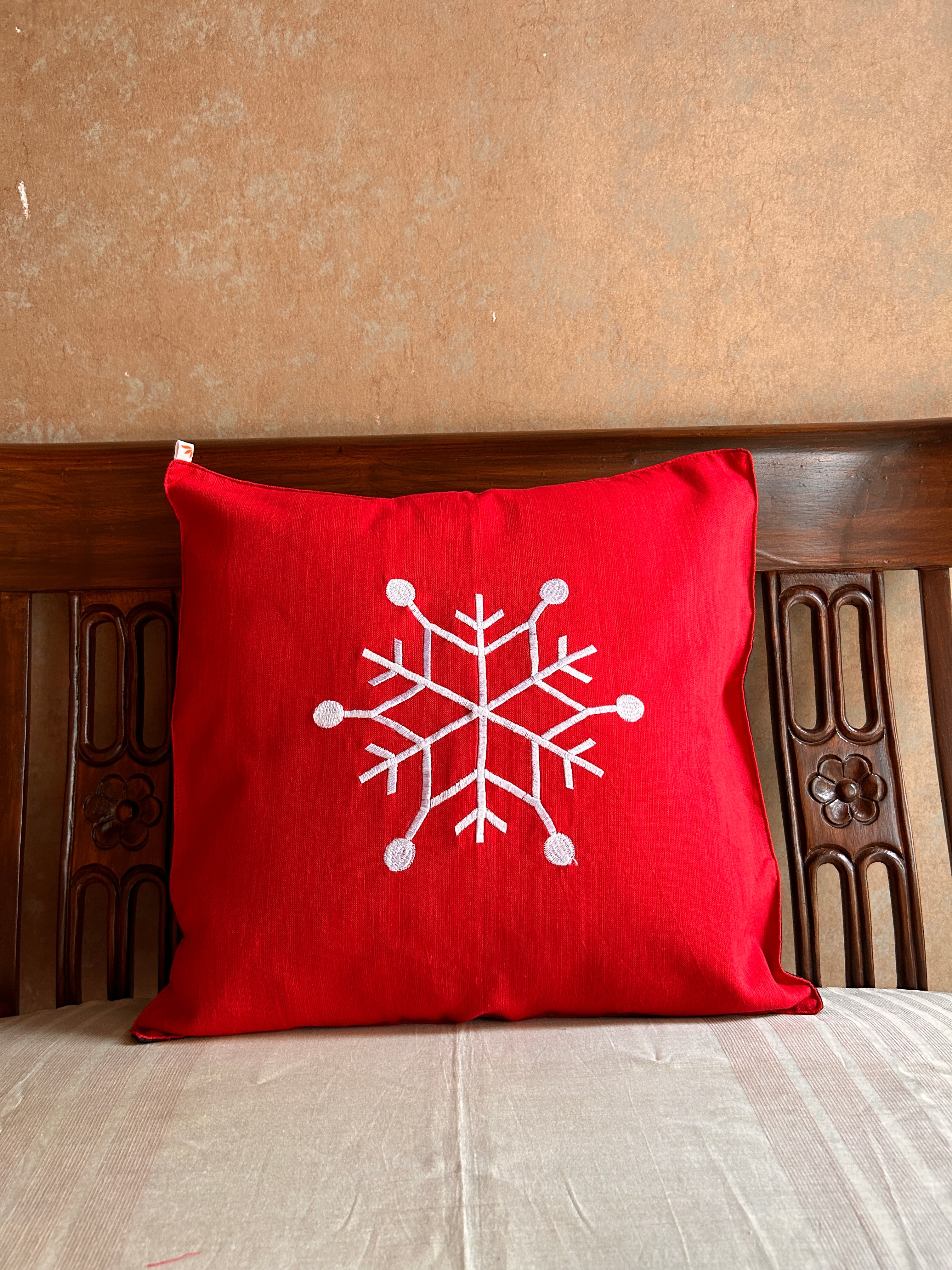 Embroidered Cushion Cover (Cotton) - Red