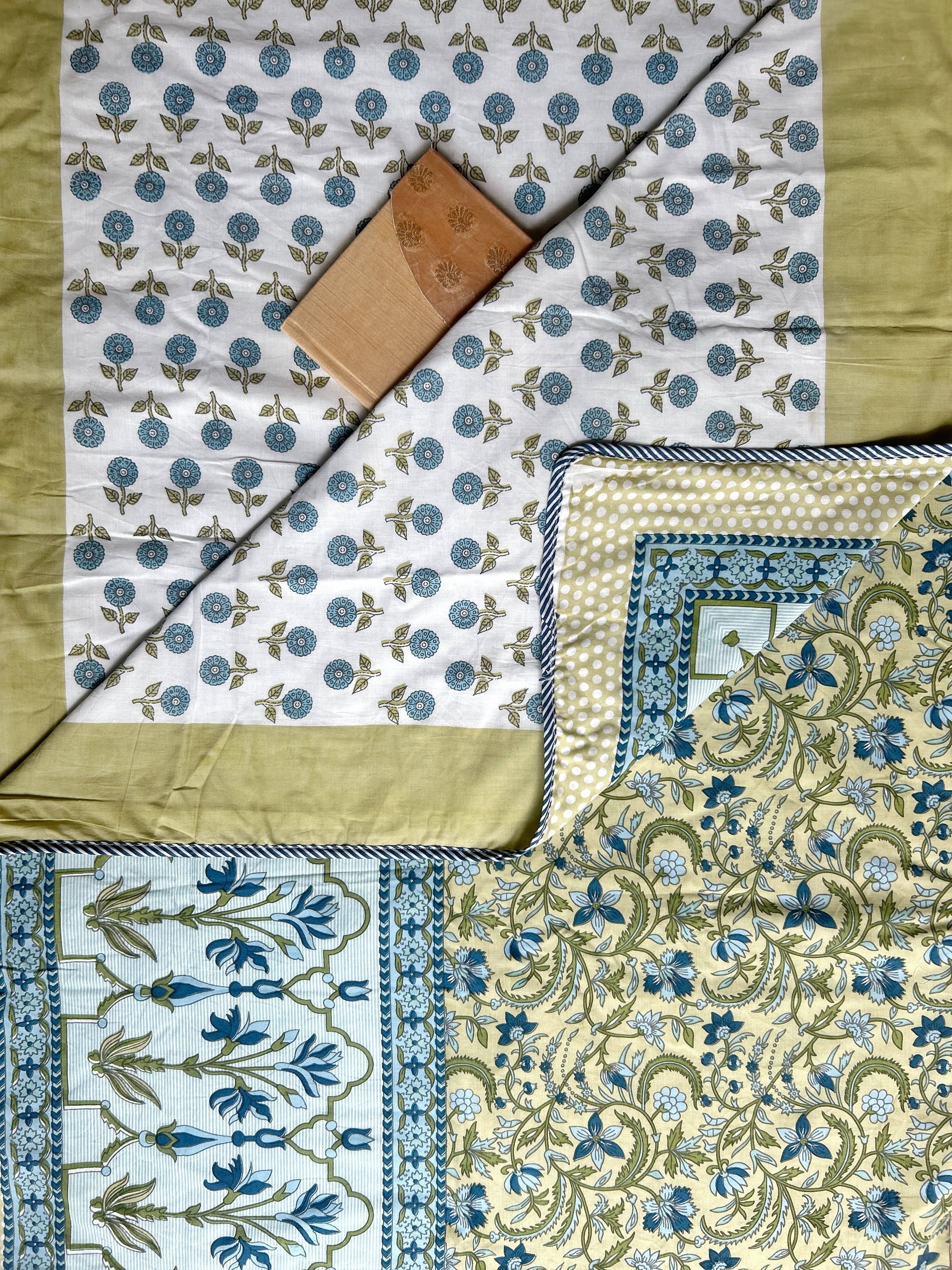 Sanganeri Single Dohar - Blue and Yellow