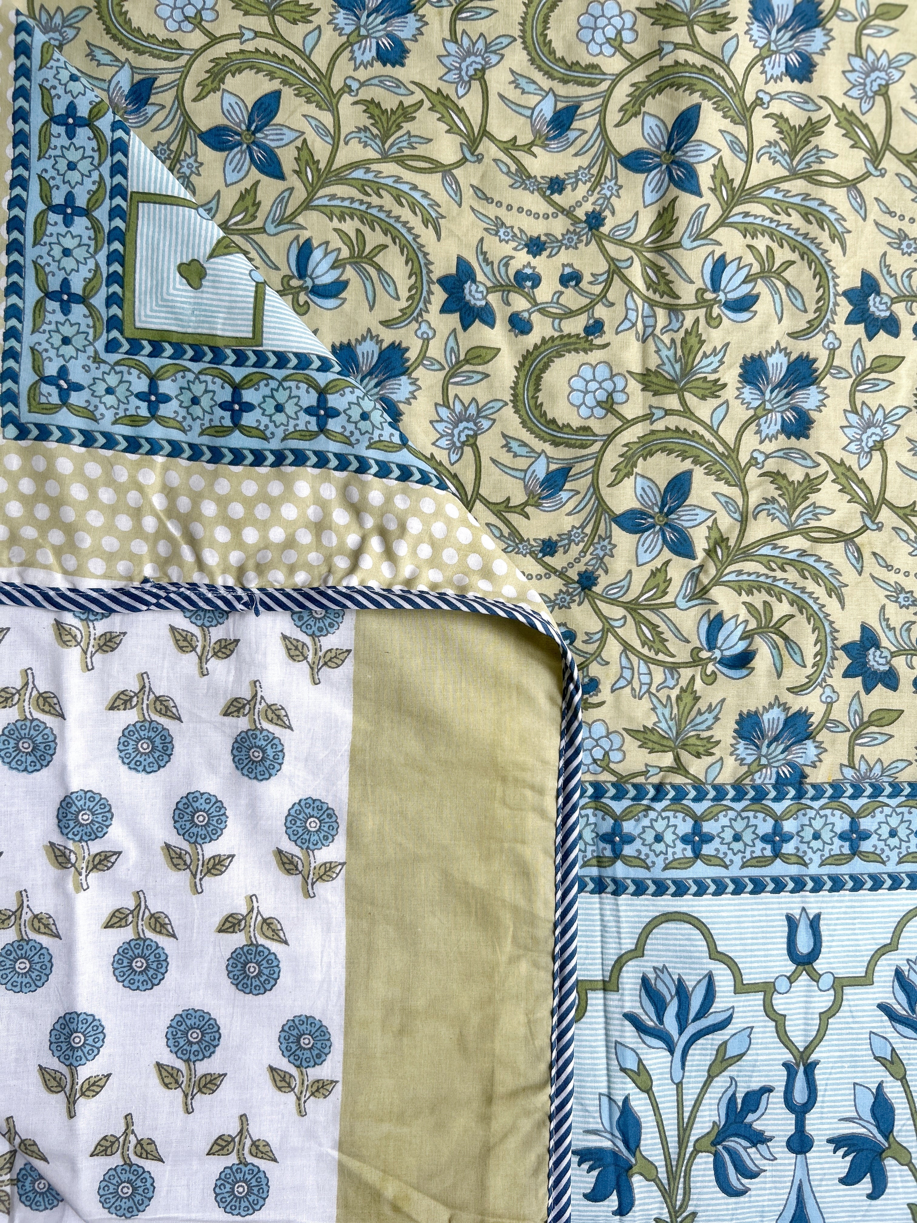 Sanganeri Single Dohar - Blue and Yellow