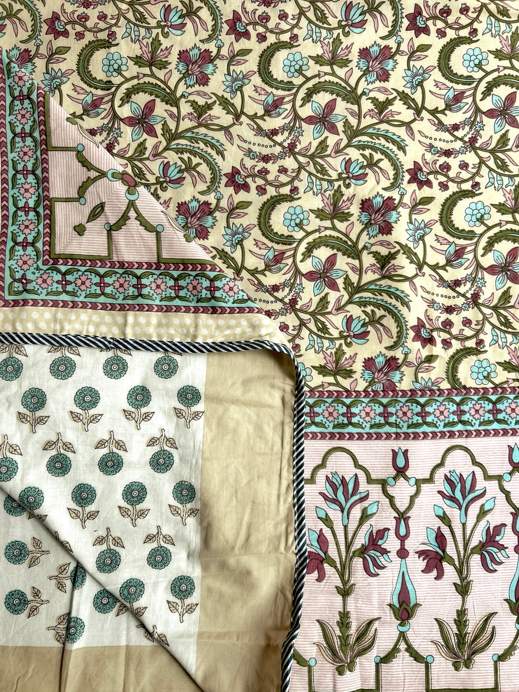 Sanganeri Single Dohar - Pink and Yellow