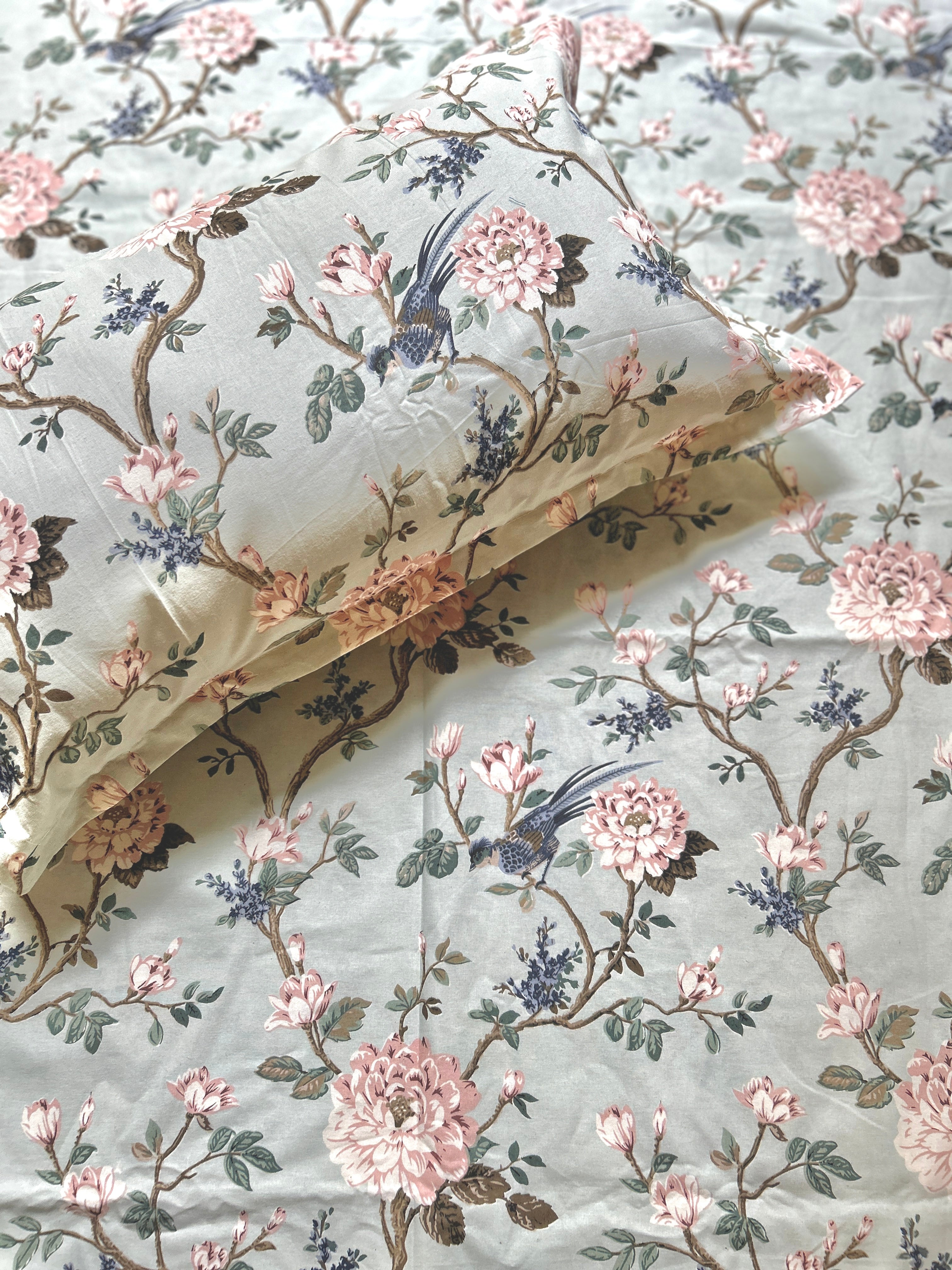 Floral Double Bedsheet - Mint Green