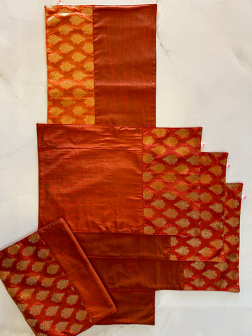 Table Mat & Table Runner Set - Orange Brocade