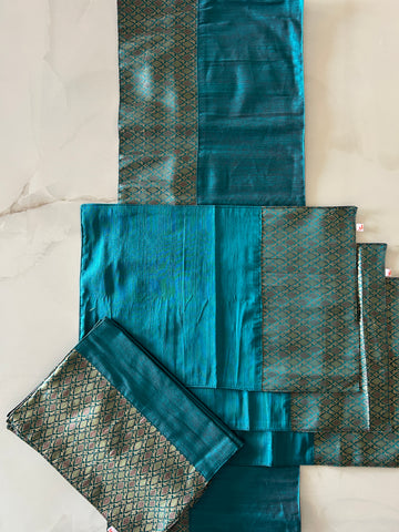 Table Mat & Table Runner Set - Blue Brocade