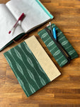 Fabric Diary + Pouch Combo - Green Ikat
