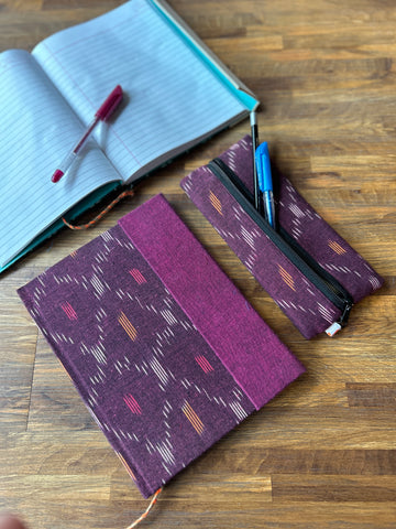 Fabric Diary + Pouch Combo - Purple Ikat