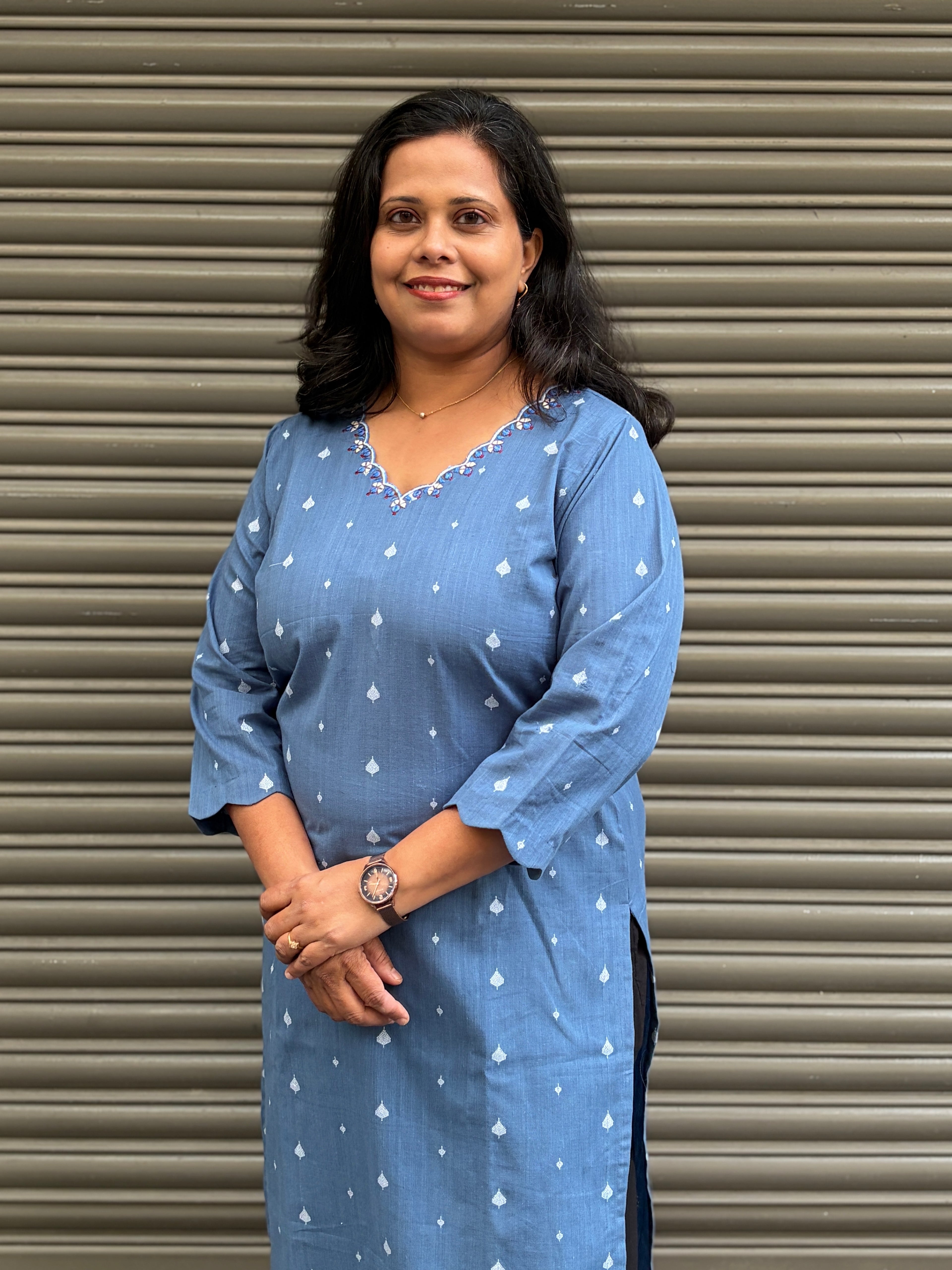 Woman's Semi Festive Cotton Kurti - Blue