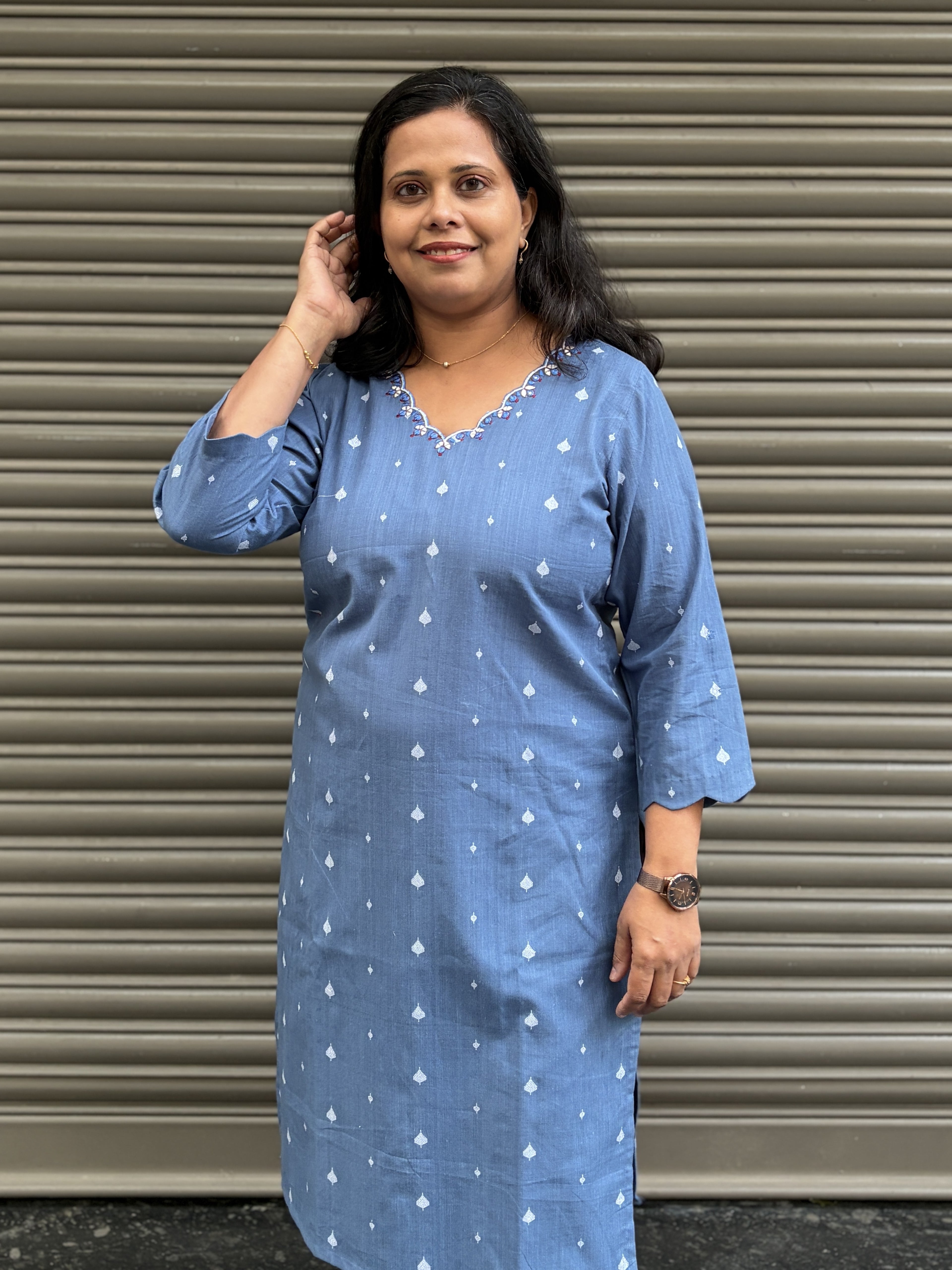 Woman's Semi Festive Cotton Kurti - Blue