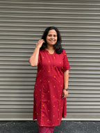 Woman's Semi Festive Cotton Kurti - Maroon