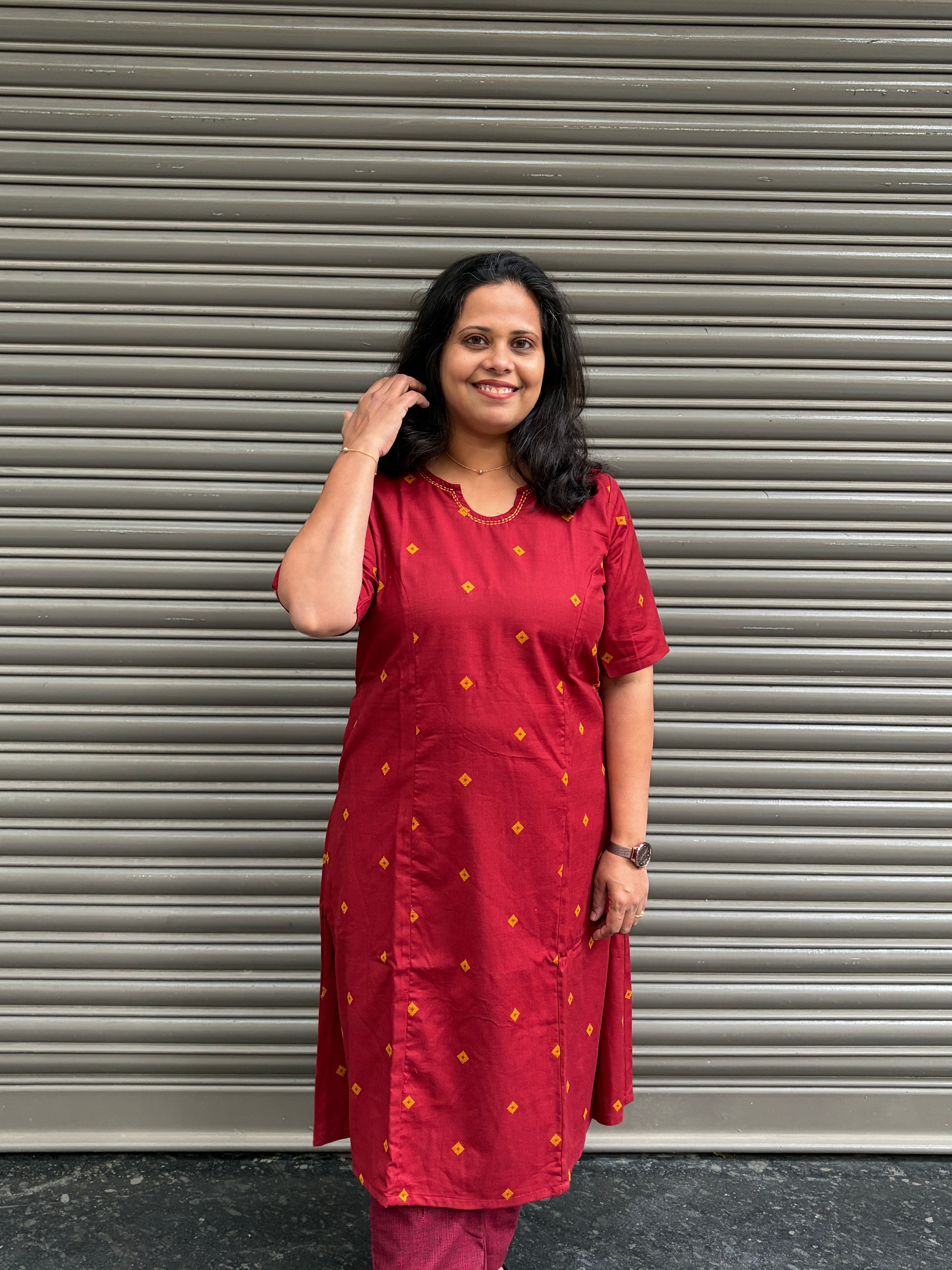 Woman's Semi Festive Cotton Kurti - Maroon