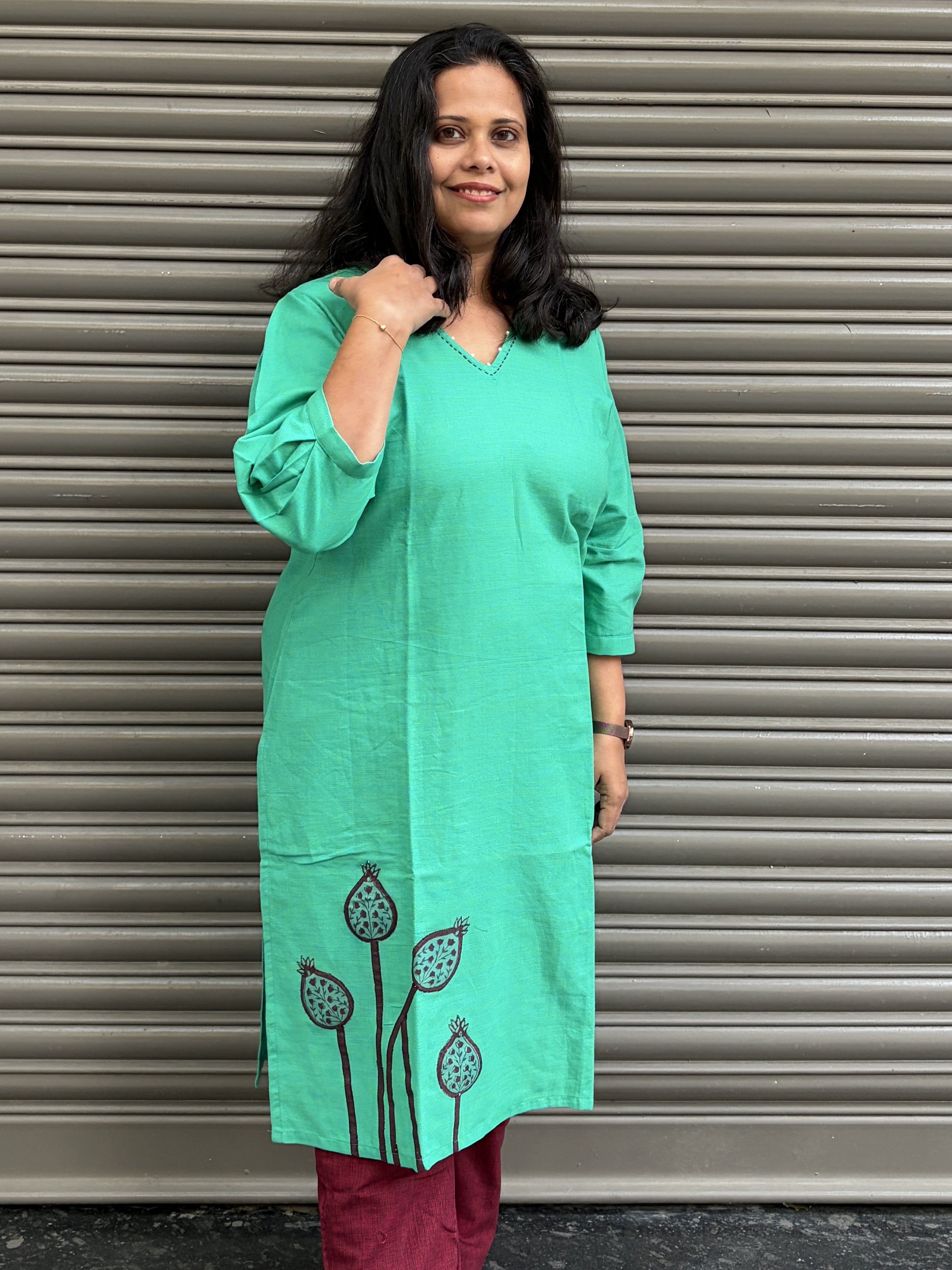 Woman's Semi Festive Cotton Kurti - Teal