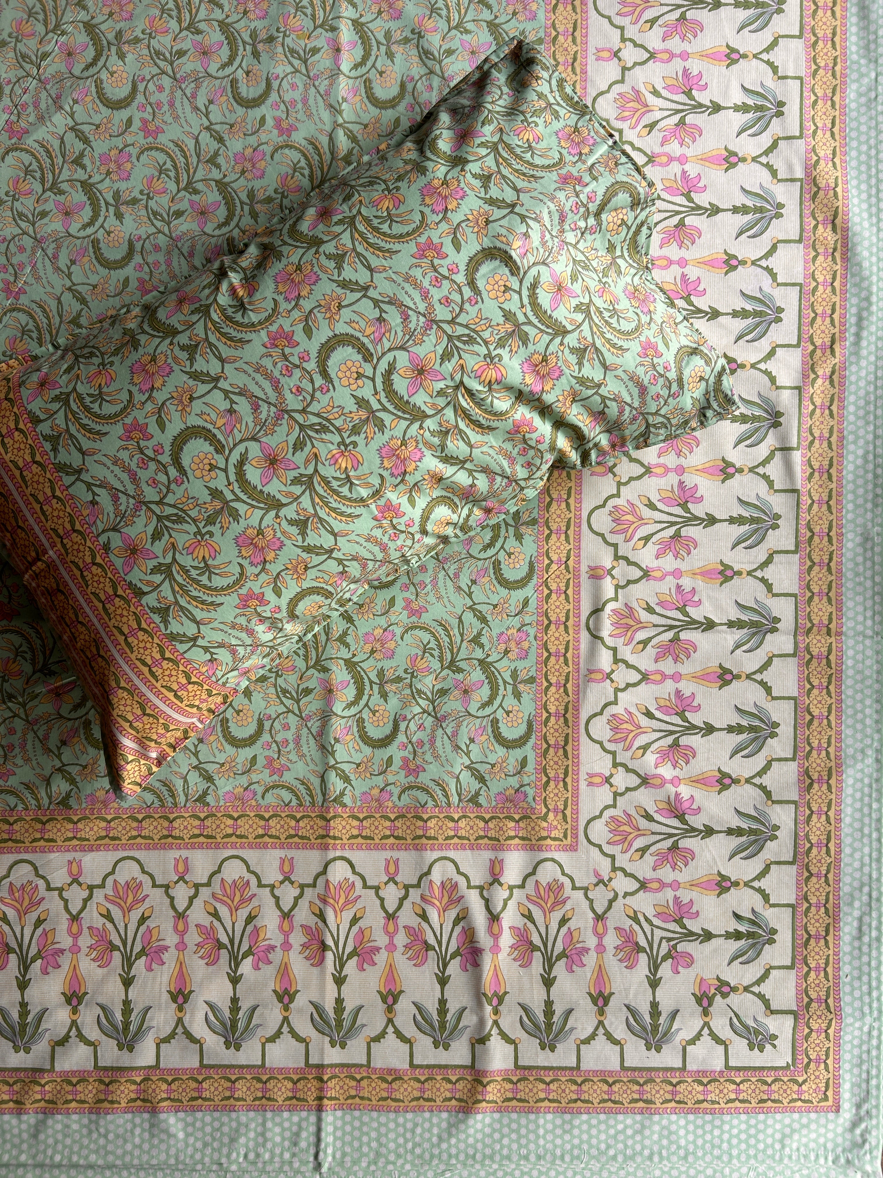 Baagh Double Bedsheet - Green Floral