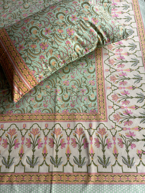 Baagh Double Bedsheet - Green Floral