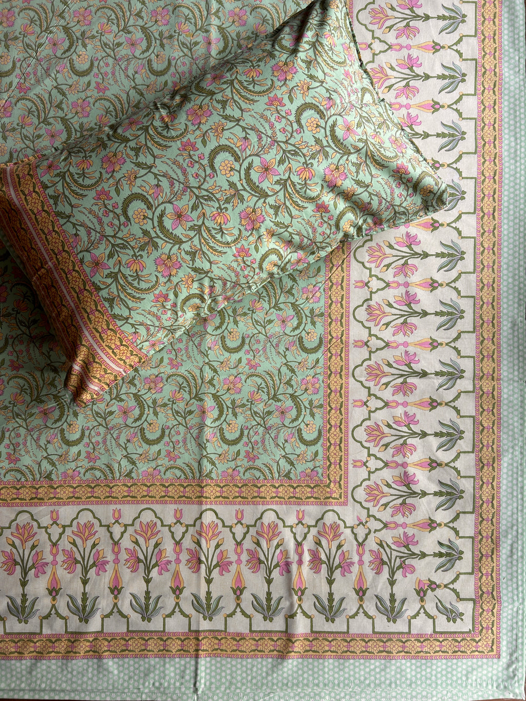 Baagh Double Bedsheet - Green Floral