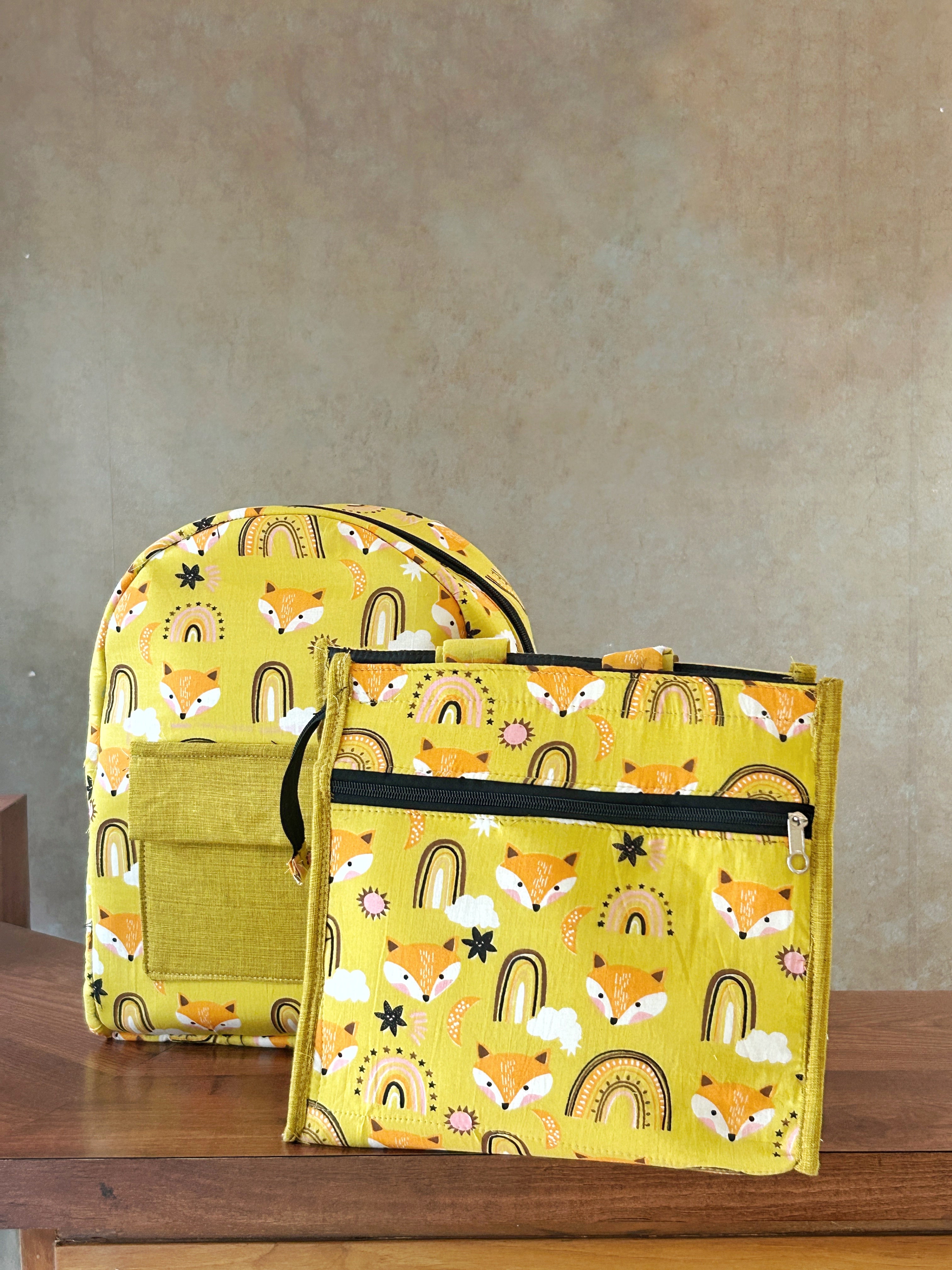 Cotton Backpack & Tiffin Bag Set - Yellow