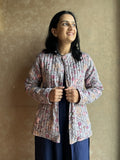 Unisex Quilted Reversible Cotton Jacket ( Full Sleeves ) - Grey Floral