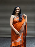 Mangalgiri Pattu Silk Saree with Rudraksh Border - Orange