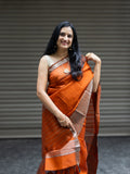 Mangalgiri Pattu Silk Saree with Rudraksh Border - Orange