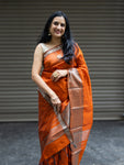 Mangalgiri Pattu Silk Saree with Rudraksh Border - Orange