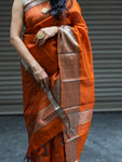 Mangalgiri Pattu Silk Saree with Rudraksh Border - Orange