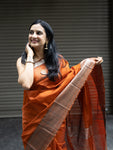 Mangalgiri Pattu Silk Saree with Rudraksh Border - Orange
