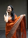 Mangalgiri Pattu Silk Saree with Rudraksh Border - Orange