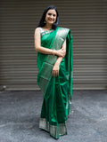 Mangalgiri Pattu Silk Saree with Rudraksh Border - Green