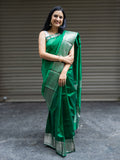 Mangalgiri Pattu Silk Saree with Rudraksh Border - Green