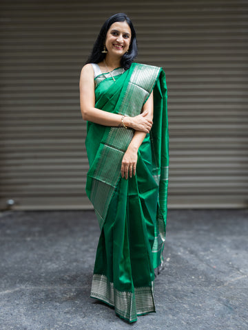 Mangalgiri Pattu Silk Saree with Rudraksh Border - Green