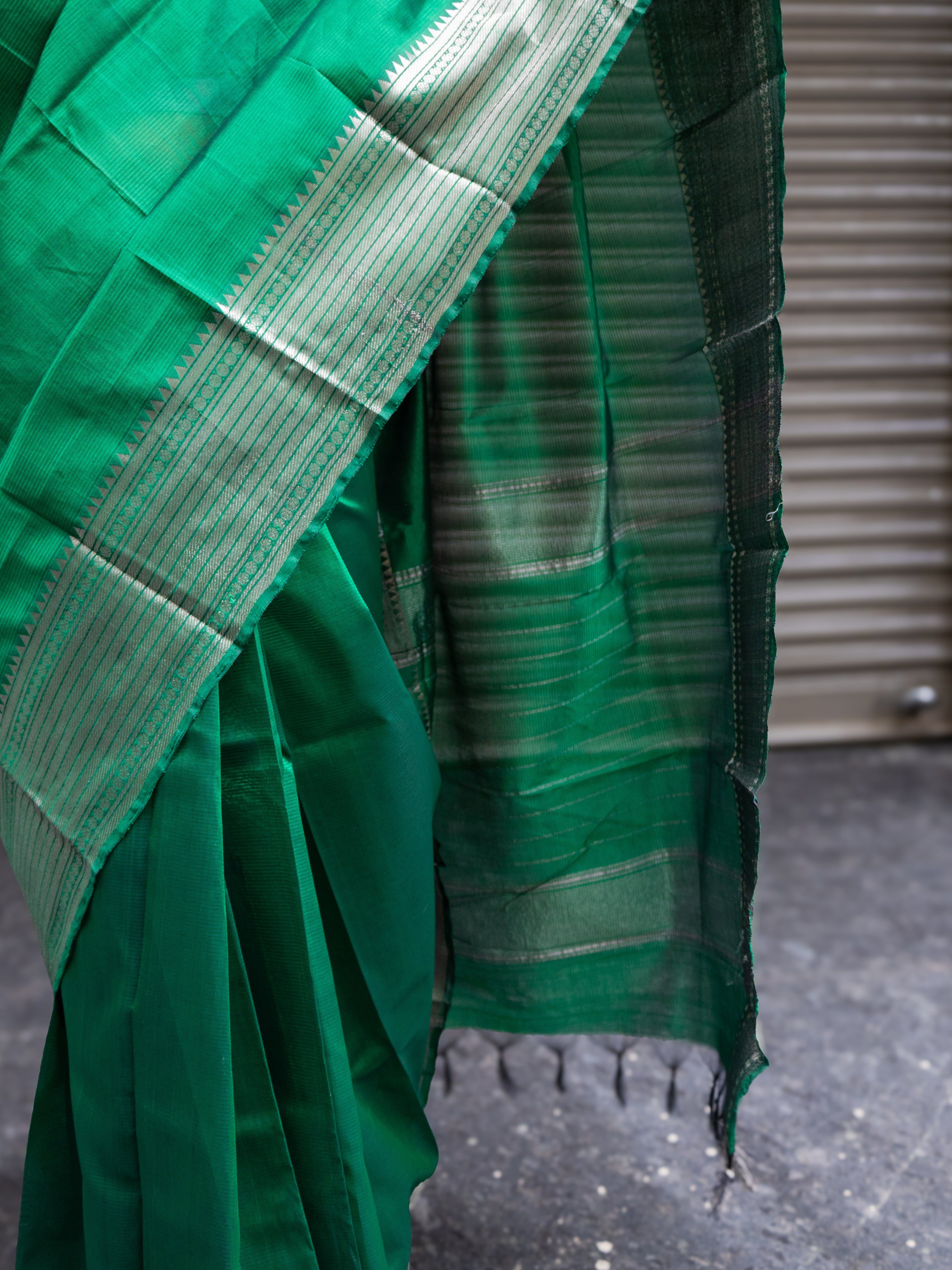 Mangalgiri Pattu Silk Saree with Rudraksh Border - Green