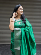 Mangalgiri Pattu Silk Saree with Rudraksh Border - Green