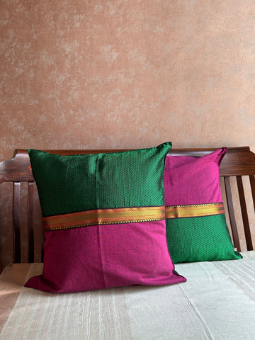 Khun Cushion Cover - Green + Purple