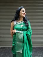 Mangalgiri Pattu Silk Saree with Rudraksh Border - Green