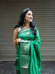 Mangalgiri Pattu Silk Saree with Rudraksh Border - Green