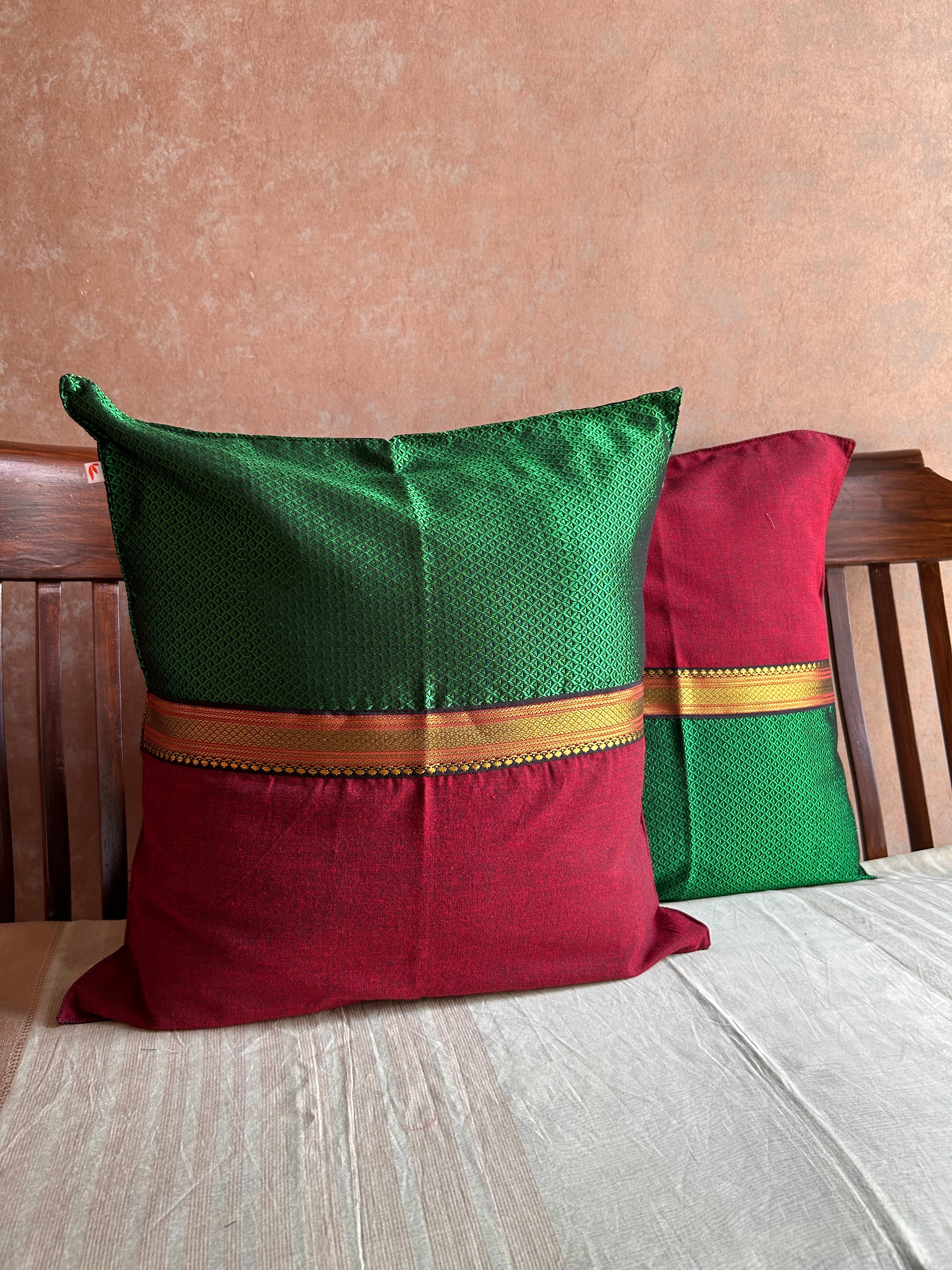 Khun Cushion Cover - Maroon & Green