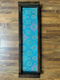 Wooden Tray - Long - Teal Blue & Gold Brocade