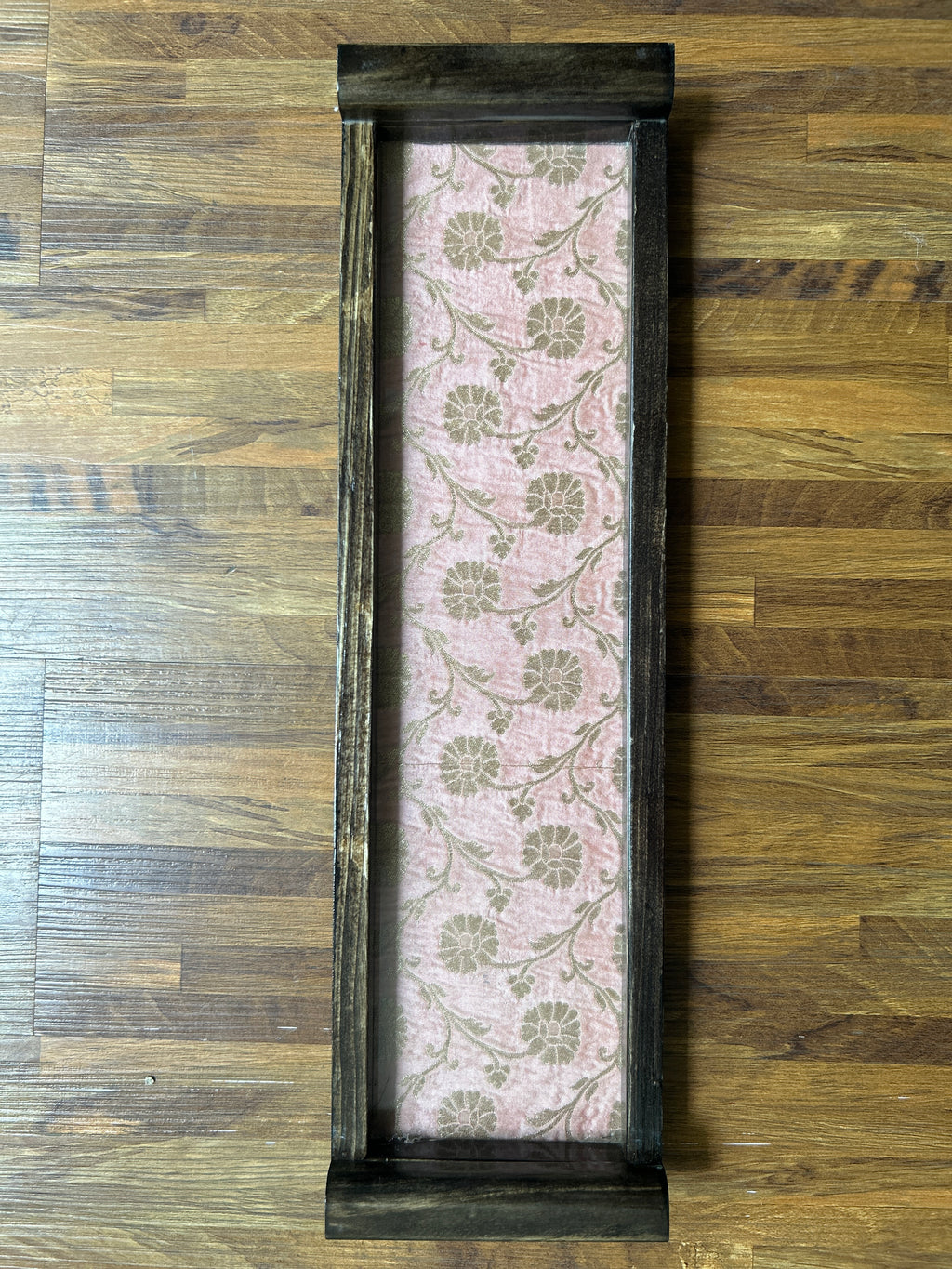 Wooden Tray - Long - Blush Pink & Gold Floral Brocade
