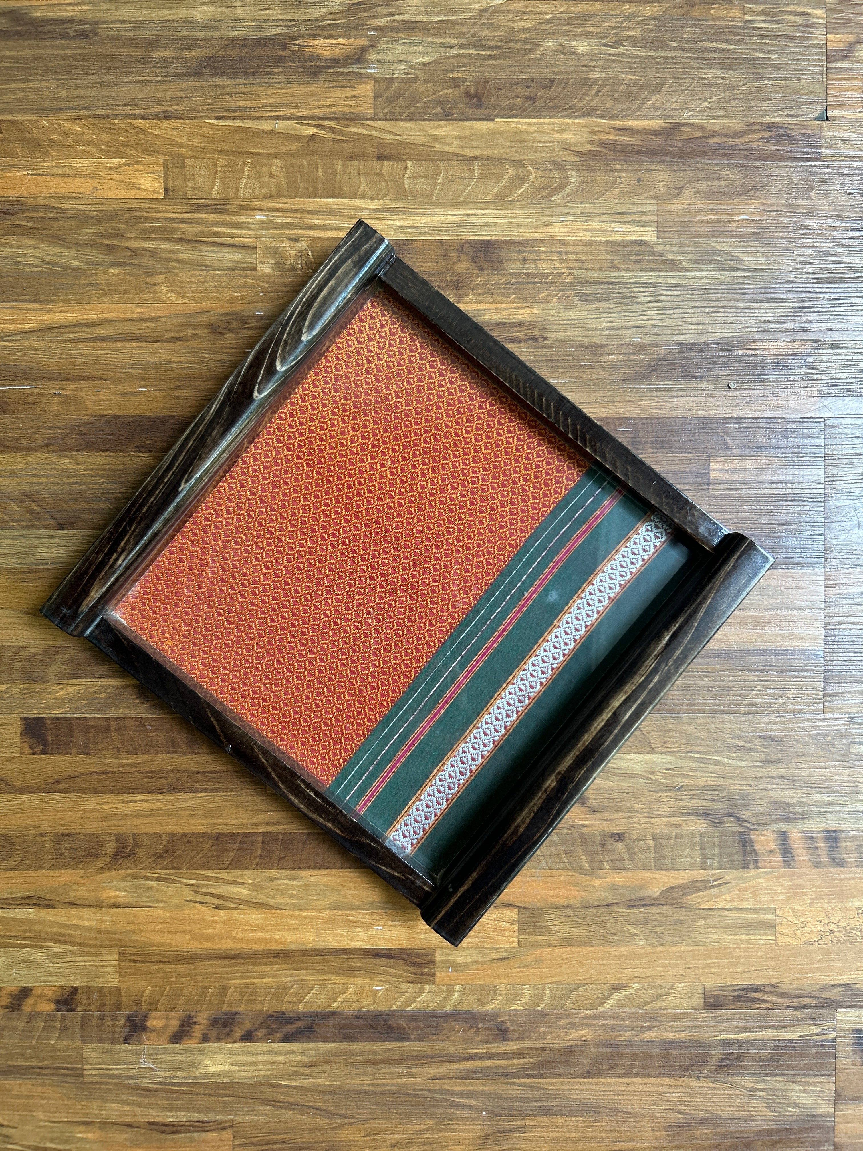 Wooden Tray (Medium) – Rust Orange & Bottle Green
